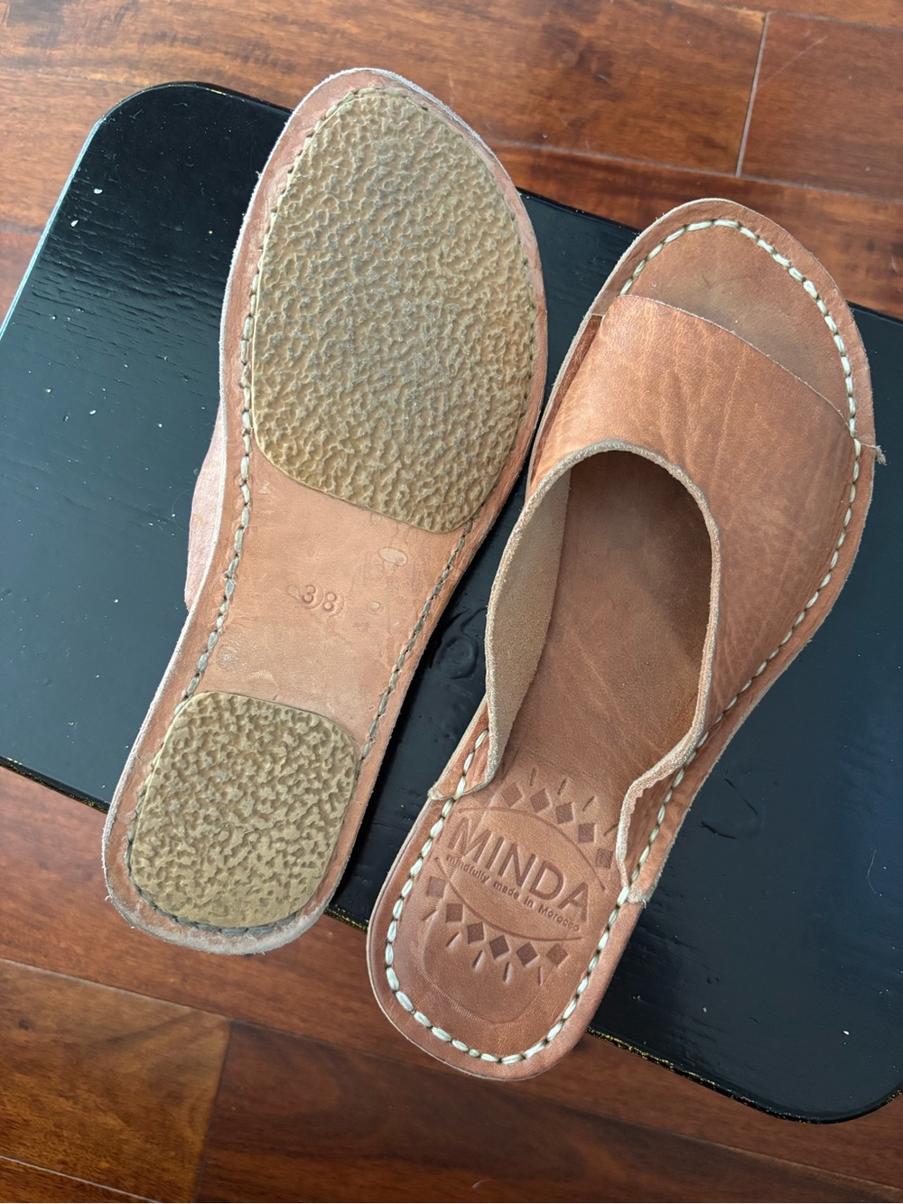Minda Living Moroccan Brown Leather Celeste Slide Sandals - Picture 8 of 11